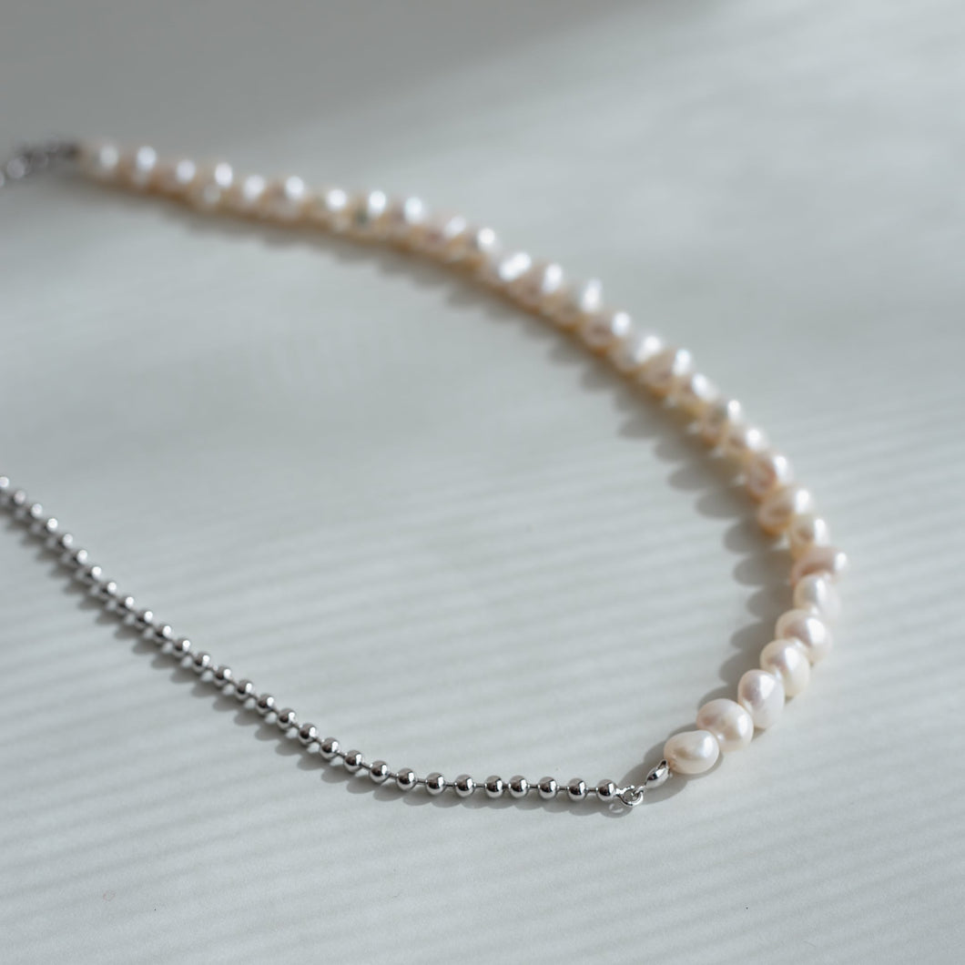ハーフ淡水パールボールチェーン シルバーネックレス Silver925